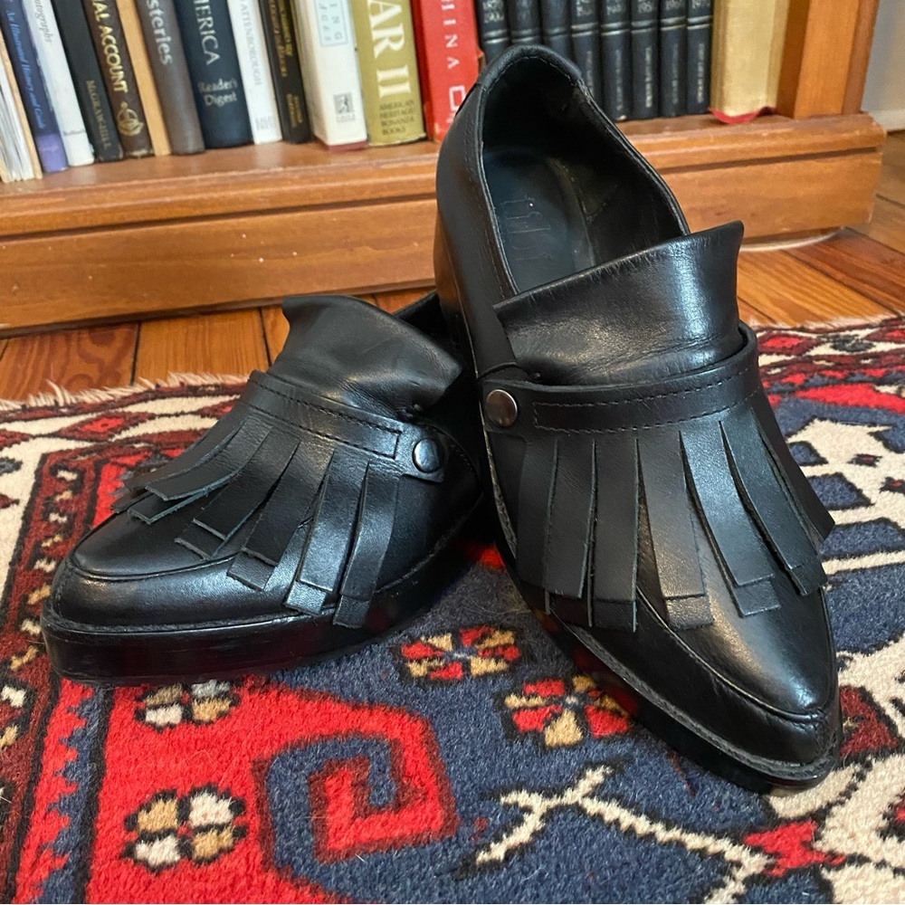 Tibi Esmae black kiltie pointed toe leather loafers